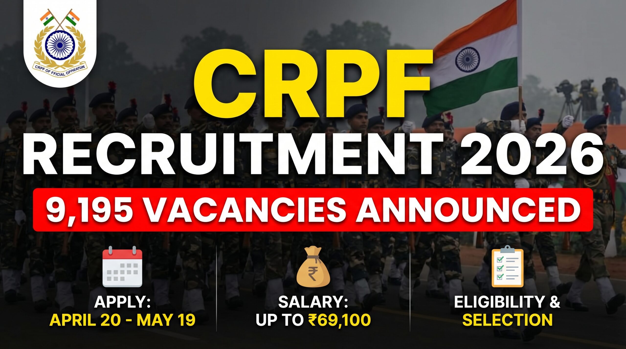 CRPF Recruitment 2026 9195 Vacancies Announced – Eligibility, Salary, Selection Process & How to Apply